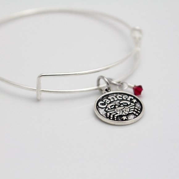 July Cancer Adjustable Charm Bangle - Handmade Zodiac Bracelet - Picture 6 of 12
